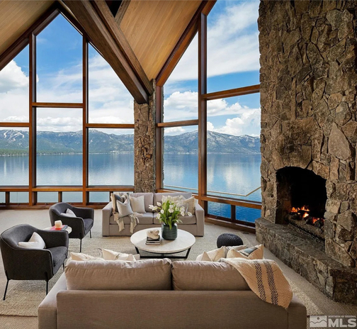 living room overlooking lake